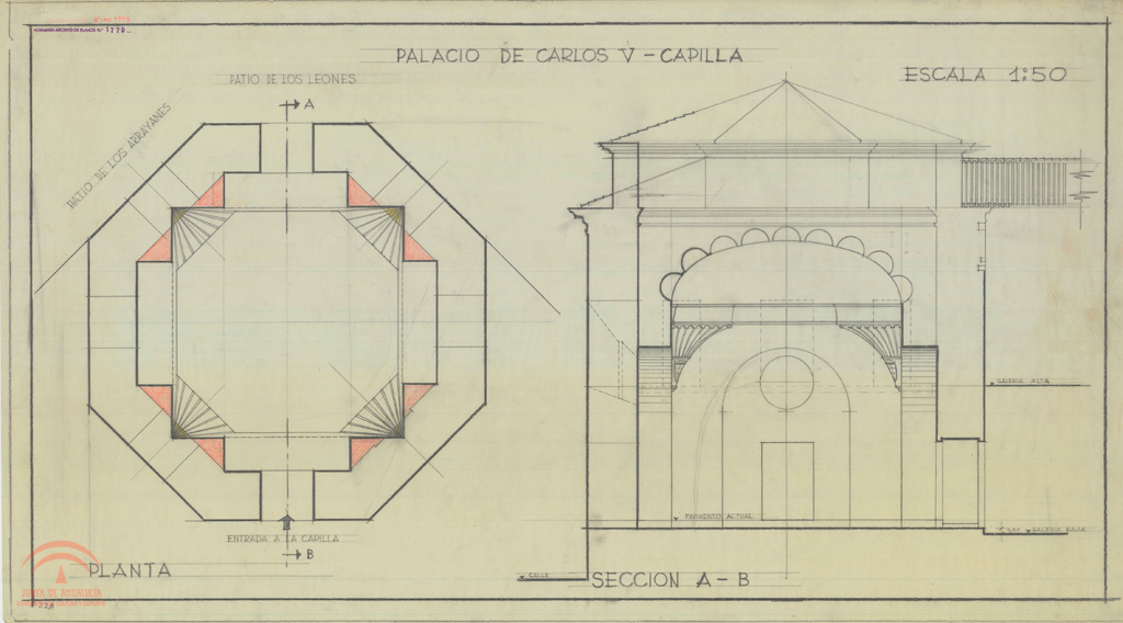 Palacio De Carlos V. Capilla. Planta Y Sección A-B